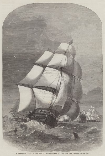 Un cambio de viento en los Downs, mercantes dirigiéndose al Támesis de Edwin Weedon